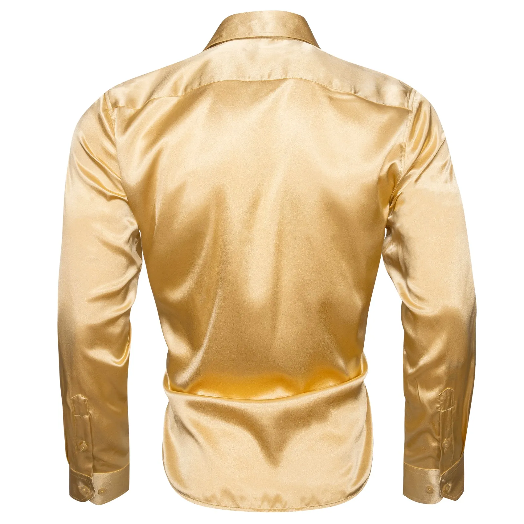 Champagne Yellow Solid Silk Men's Long Sleeve Shirt