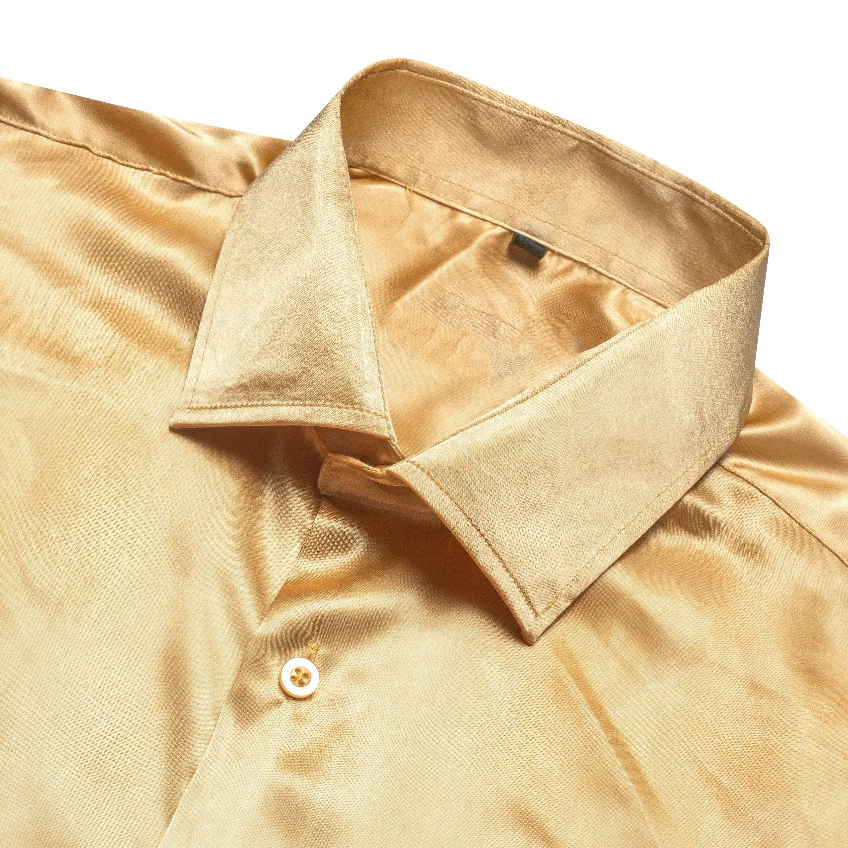 Champagne Yellow Solid Silk Men's Long Sleeve Shirt