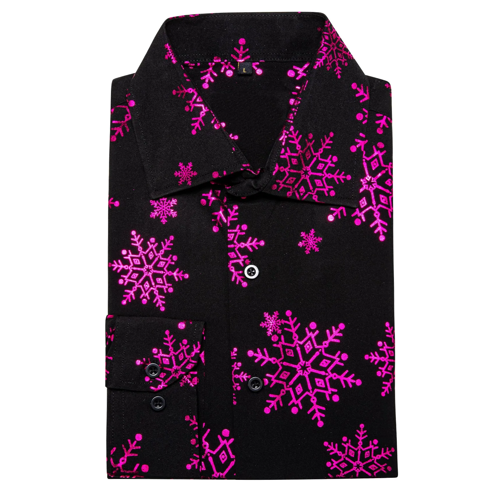 Christmas Black with Purple Snowflake Floral Men's Long Sleeve Shirt