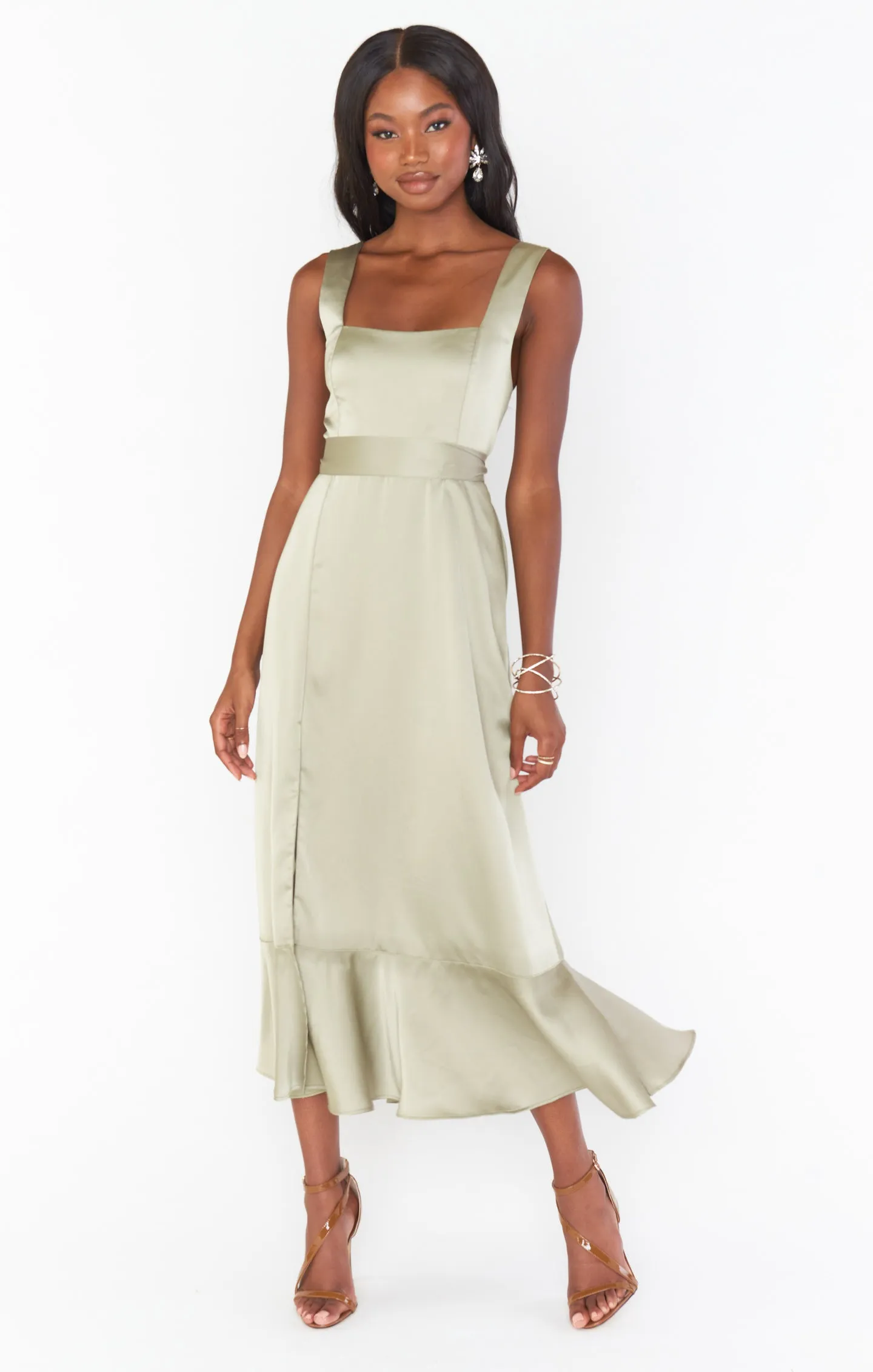 Claire Midi Dress ~ Moss Green Luxe Satin