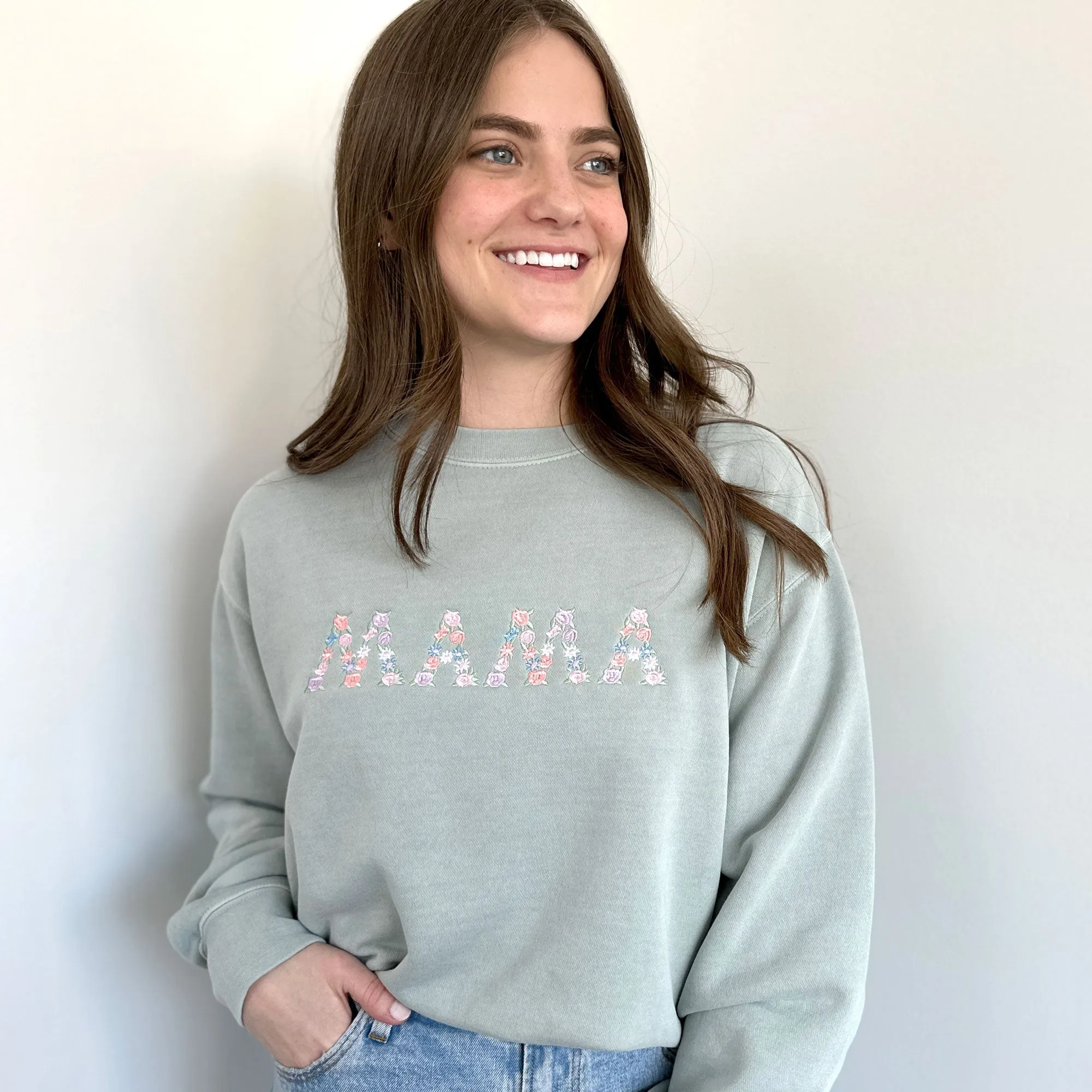 Colorful Floral MAMA Crewneck Sweatshirt