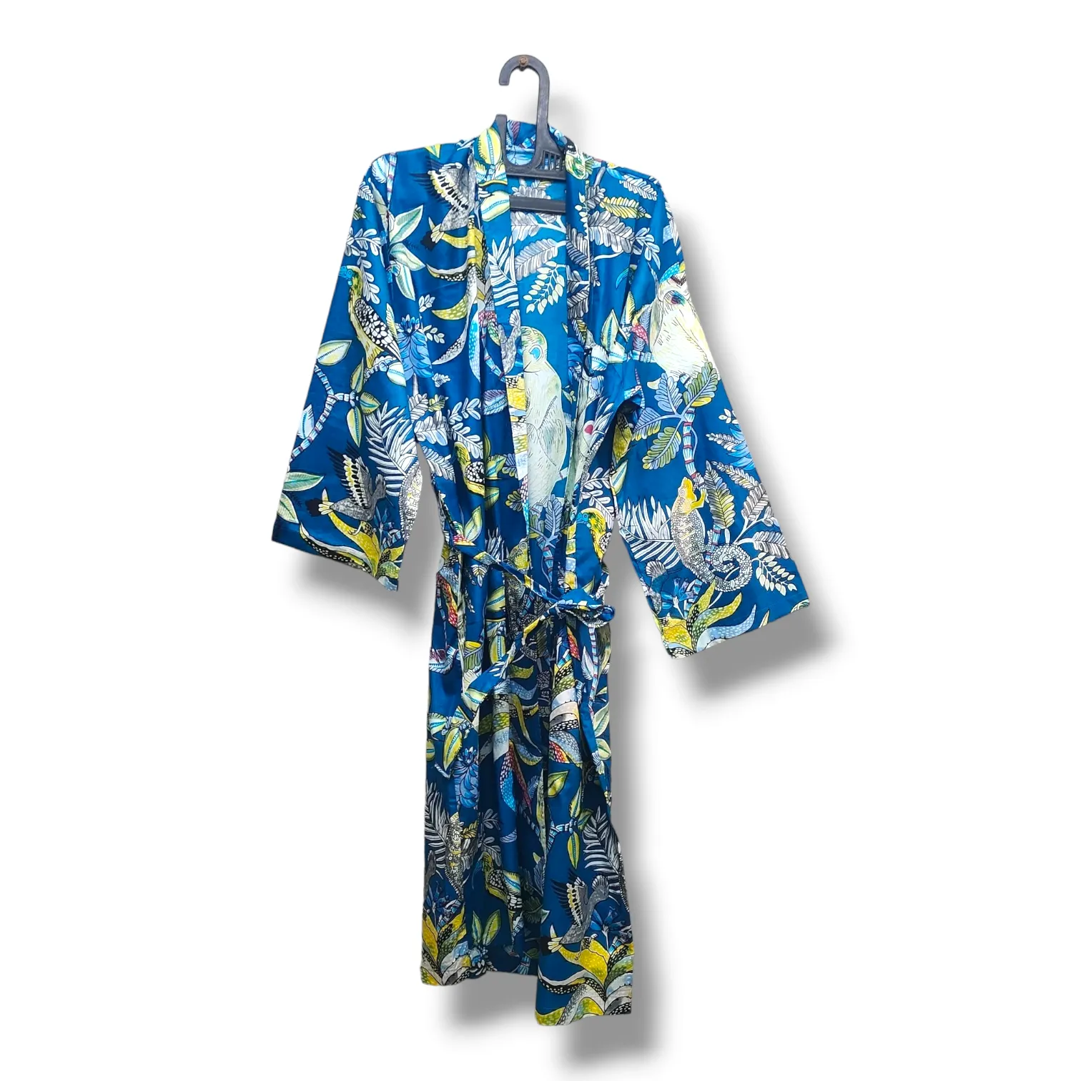 Cotton Hand Printed Kimono Robe Magic Blue