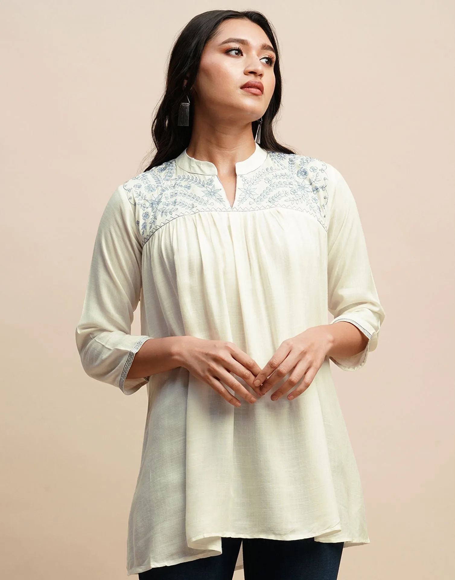 Cream Embroidery Tunic Top