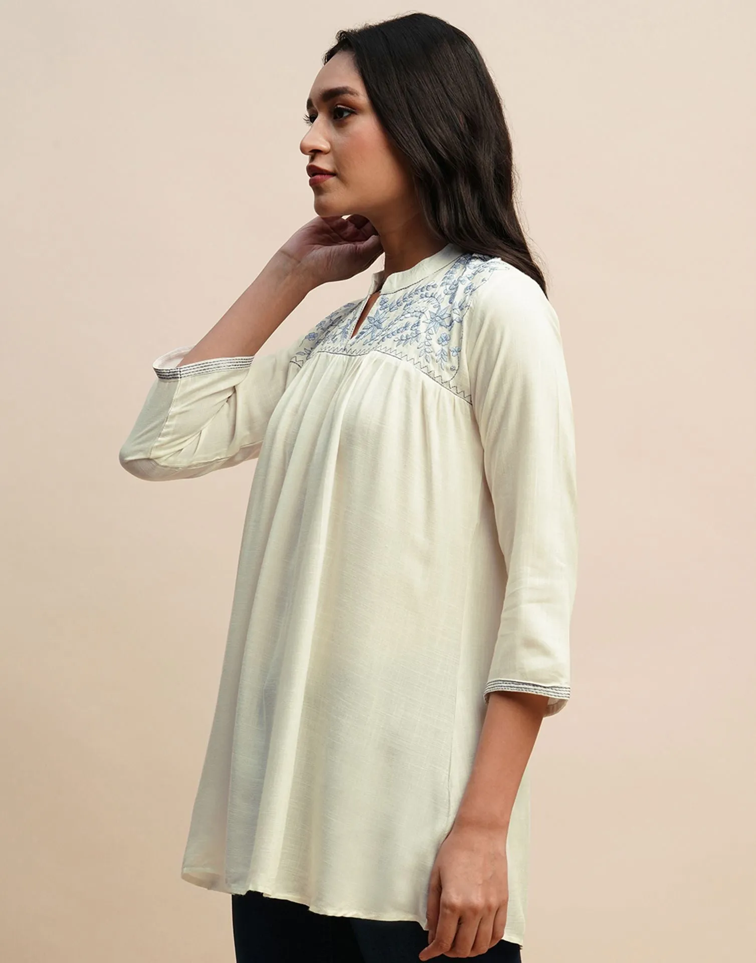 Cream Embroidery Tunic Top