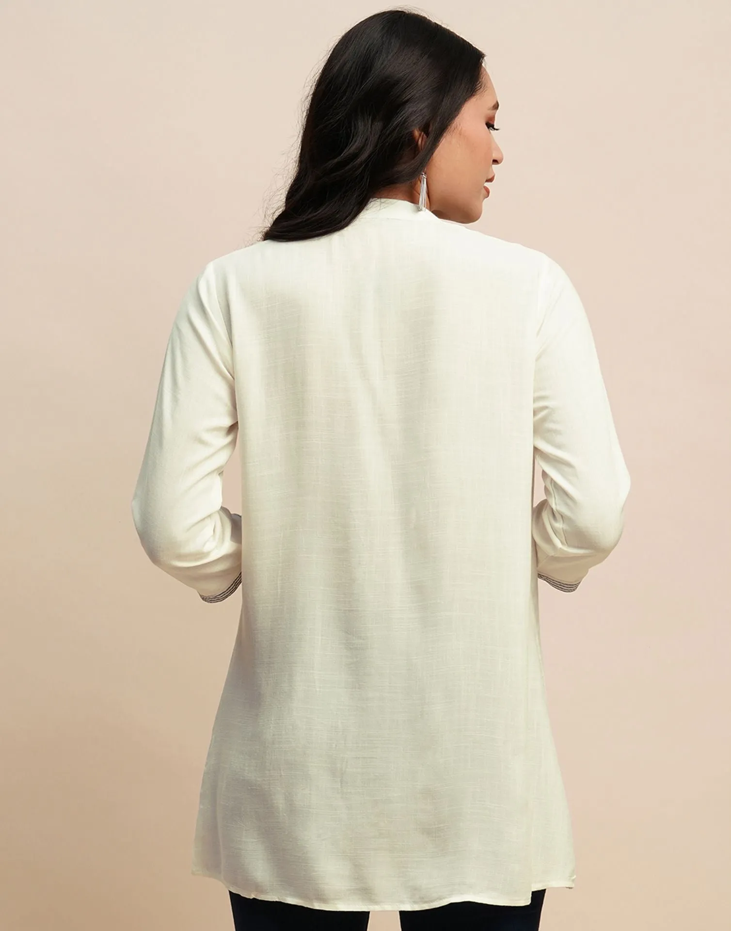 Cream Embroidery Tunic Top