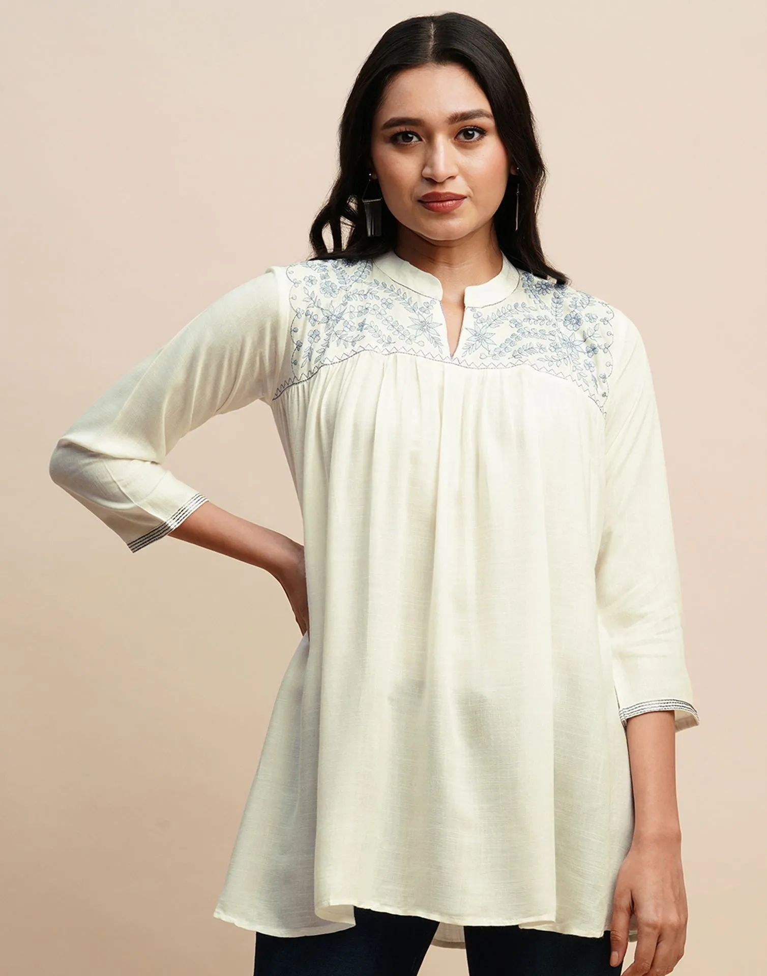 Cream Embroidery Tunic Top