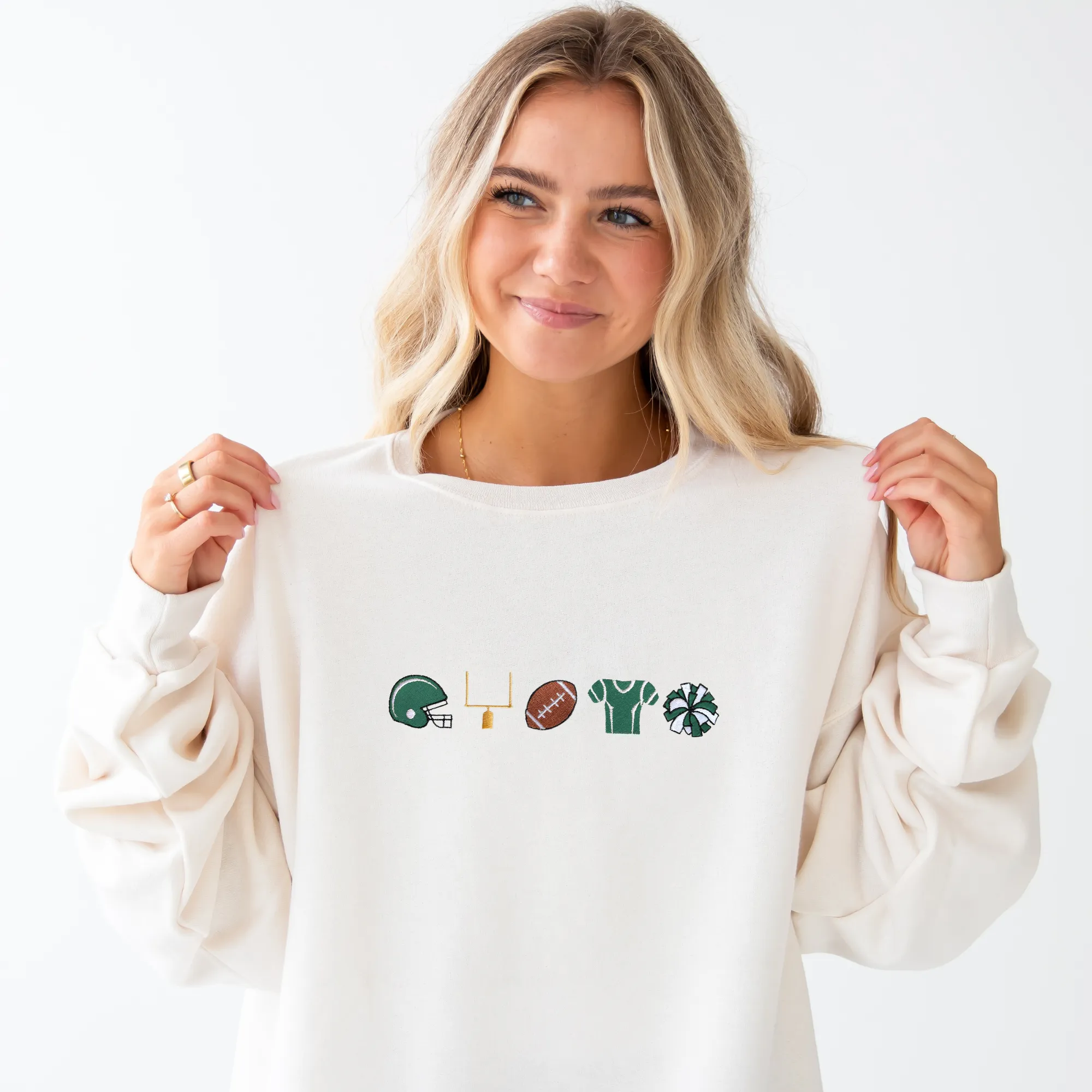 Customizable Football Icons Embroidered Gemma Crewneck Sweatshirt