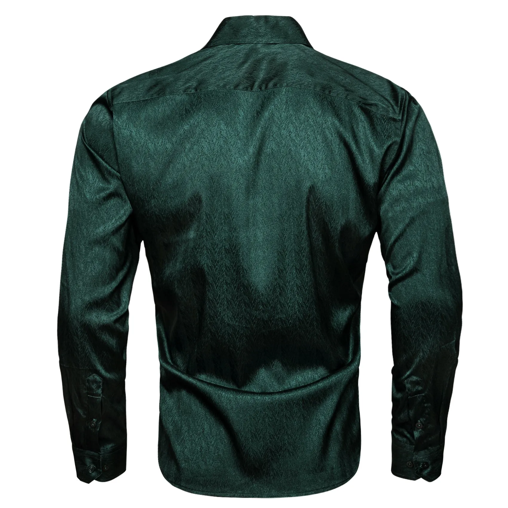 Dark Green Solid Woven Silk Men's Long Sleeve Shirt