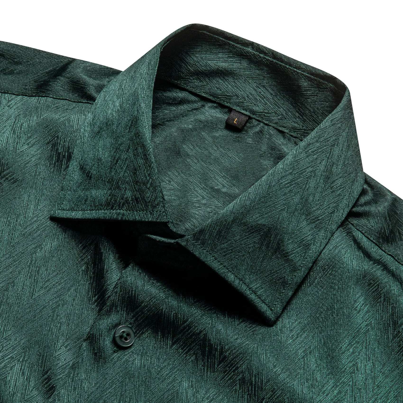 Dark Green Solid Woven Silk Men's Long Sleeve Shirt