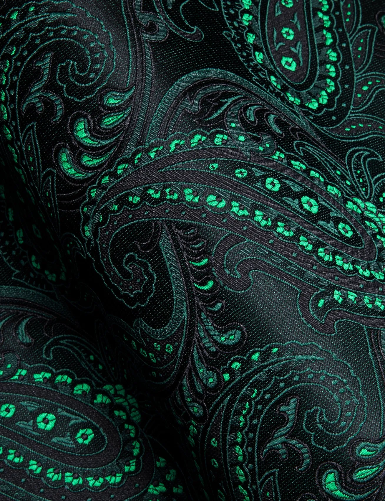 DarkGreen Paisley Flower Pattern Silk Men's Long Sleeve Shirt