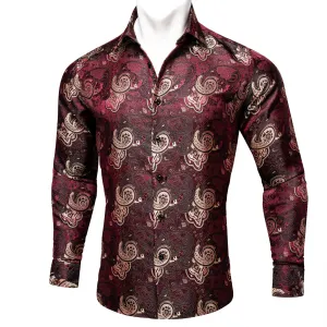 Deep Red Champagne Paisley Men's Long Sleeve Shirt