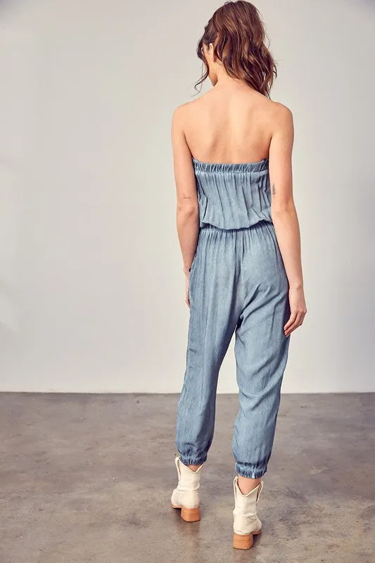 Elaine Raw Edge Detail Tube Jumpsuit