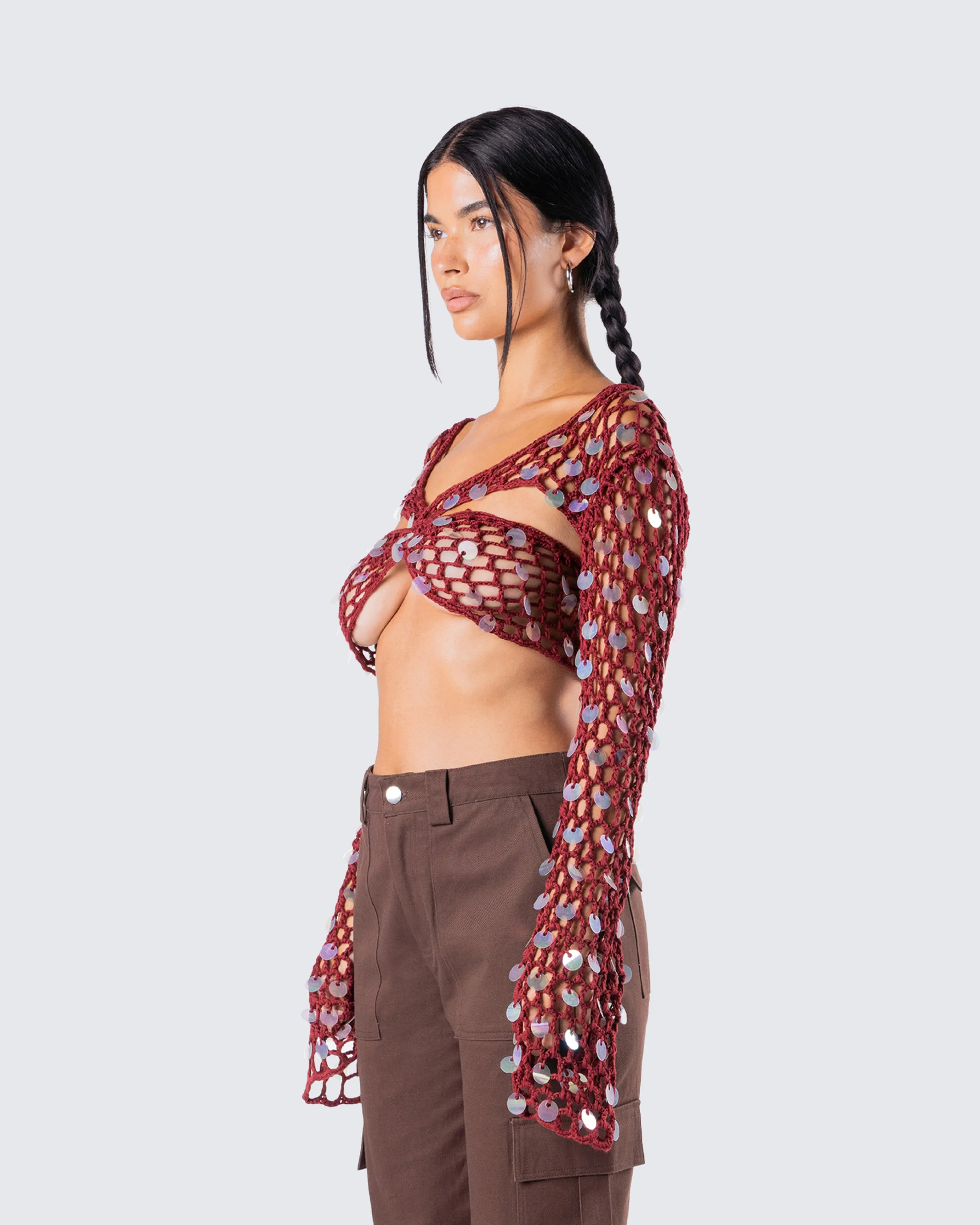 Ellery Maroon Crochet Top