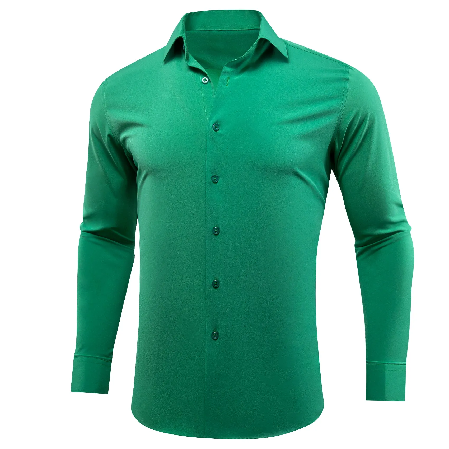 Emerald Green Solid Silk Men Long Sleeve Shirt