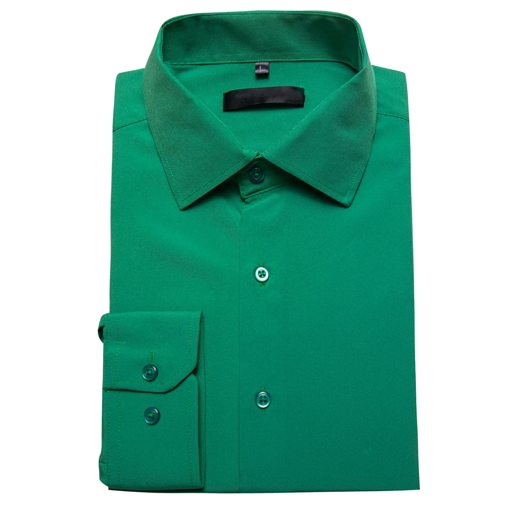 Emerald Green Solid Silk Men Long Sleeve Shirt