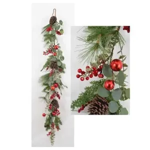 Enchante Luxury Berry & Red Bauble Garland 150cm