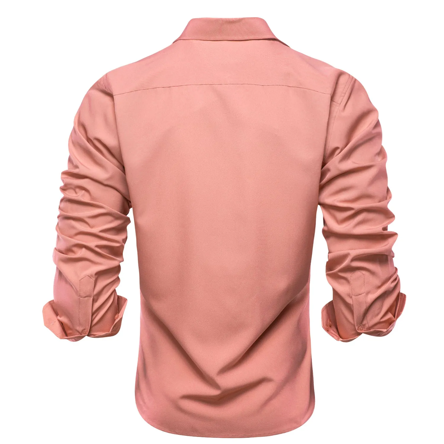 Flesh Pink Solid Men's Long Sleeve Cotton Shirt