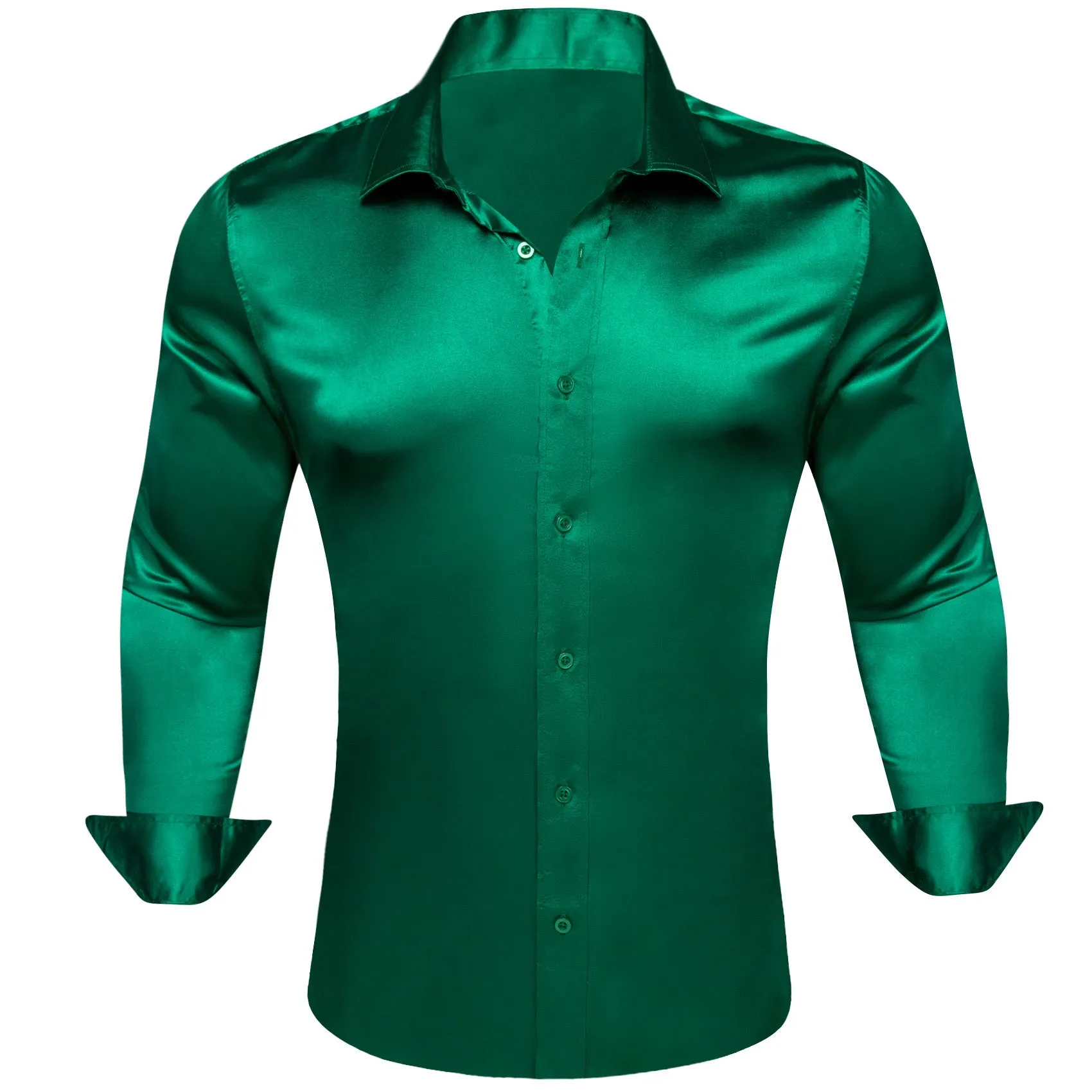 ForestGreen Solid Silk Men's Long Sleeve Shirt