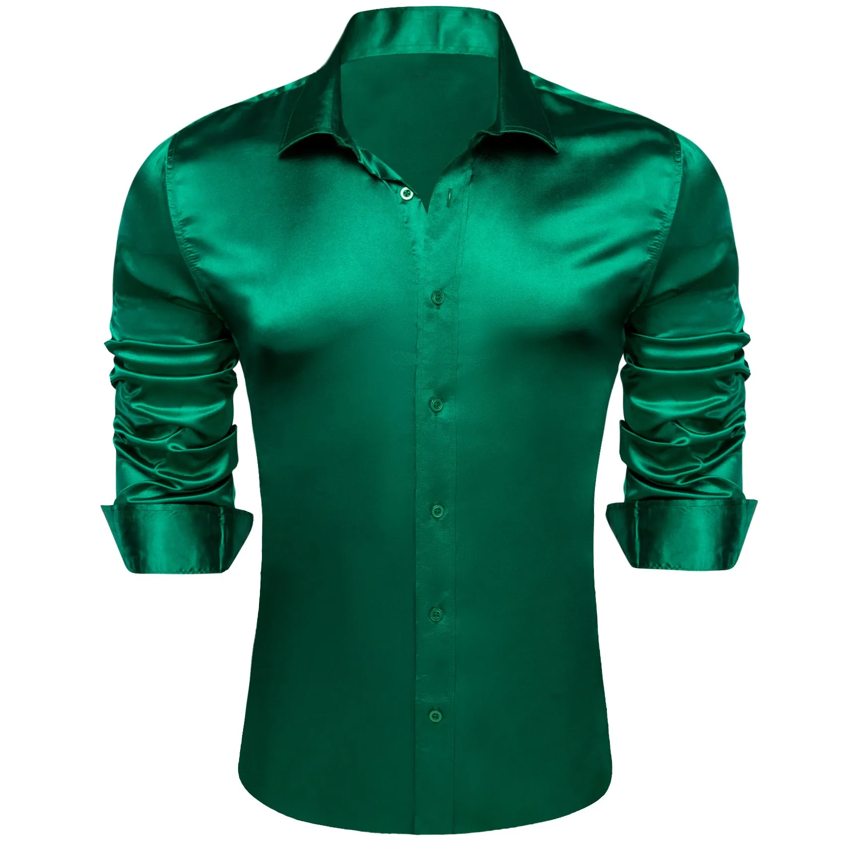 ForestGreen Solid Silk Men's Long Sleeve Shirt