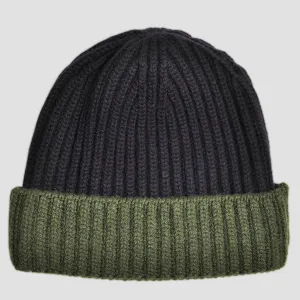 Four Ply Cashmere Winter Beanie in Purple & Green