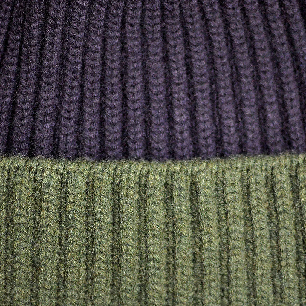 Four Ply Cashmere Winter Beanie in Purple & Green