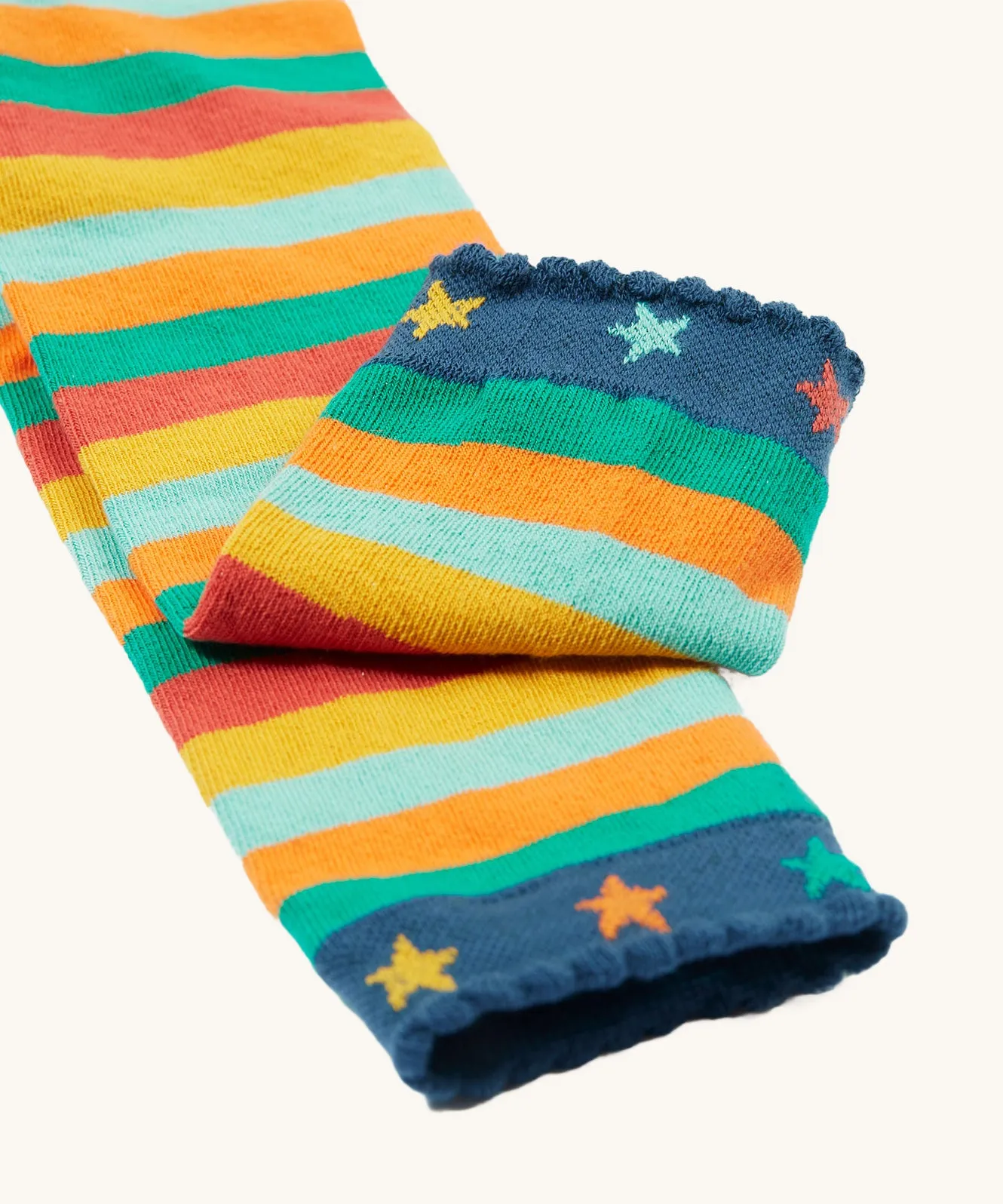 Frugi Little Knitted Leggings - Rainbow Stripe/Tractor