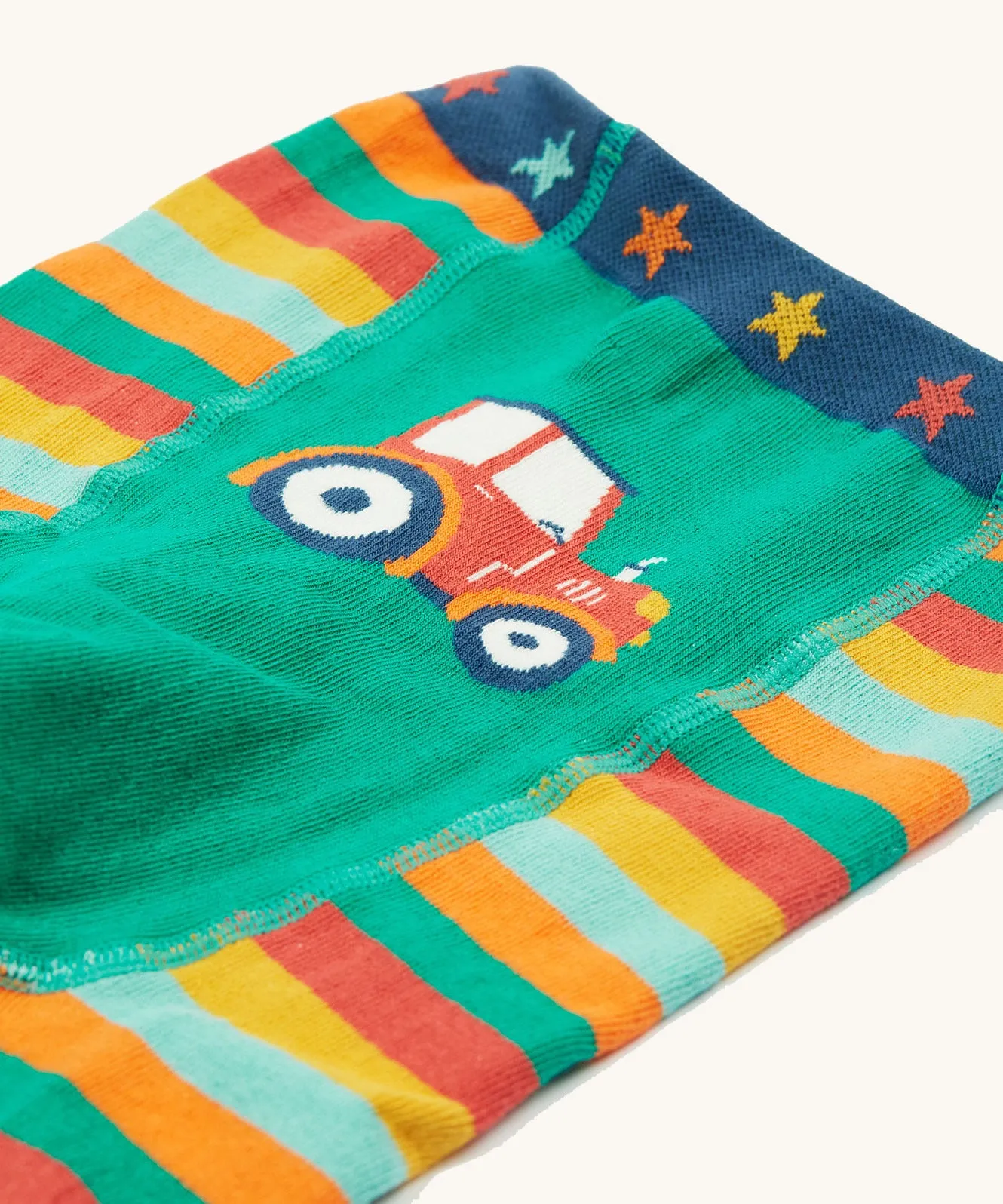 Frugi Little Knitted Leggings - Rainbow Stripe/Tractor