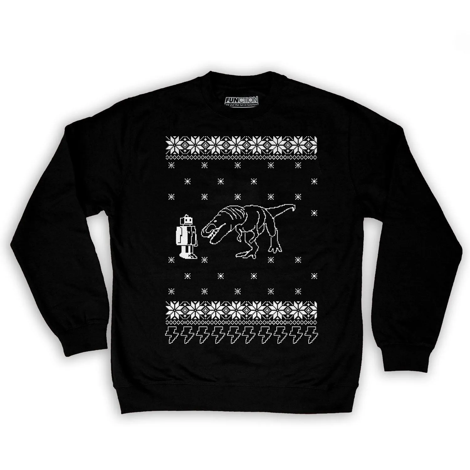 Function -  Ugly Christmas 8 Bit T-Rex Men's Fashion Crew Neck Sweatshirt