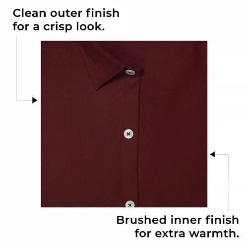 GHPC Cottswool Winter Wear Woolen Plain Solid Full Sleeves Regular Fit Formal Shirt for Men (Maroon, CW232504_42)