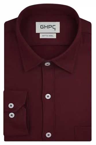 GHPC Cottswool Winter Wear Woolen Plain Solid Full Sleeves Regular Fit Formal Shirt for Men (Maroon, CW232504_42)