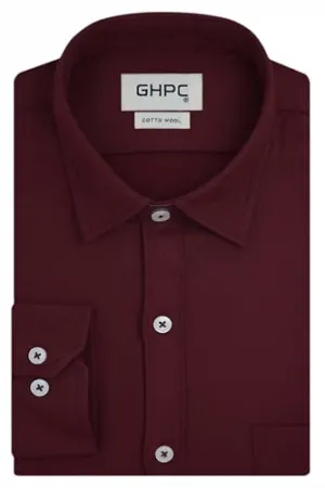 GHPC Cottswool Winter Wear Woolen Plain Solid Full Sleeves Regular Fit Formal Shirt for Men (Maroon, CW232504_42)