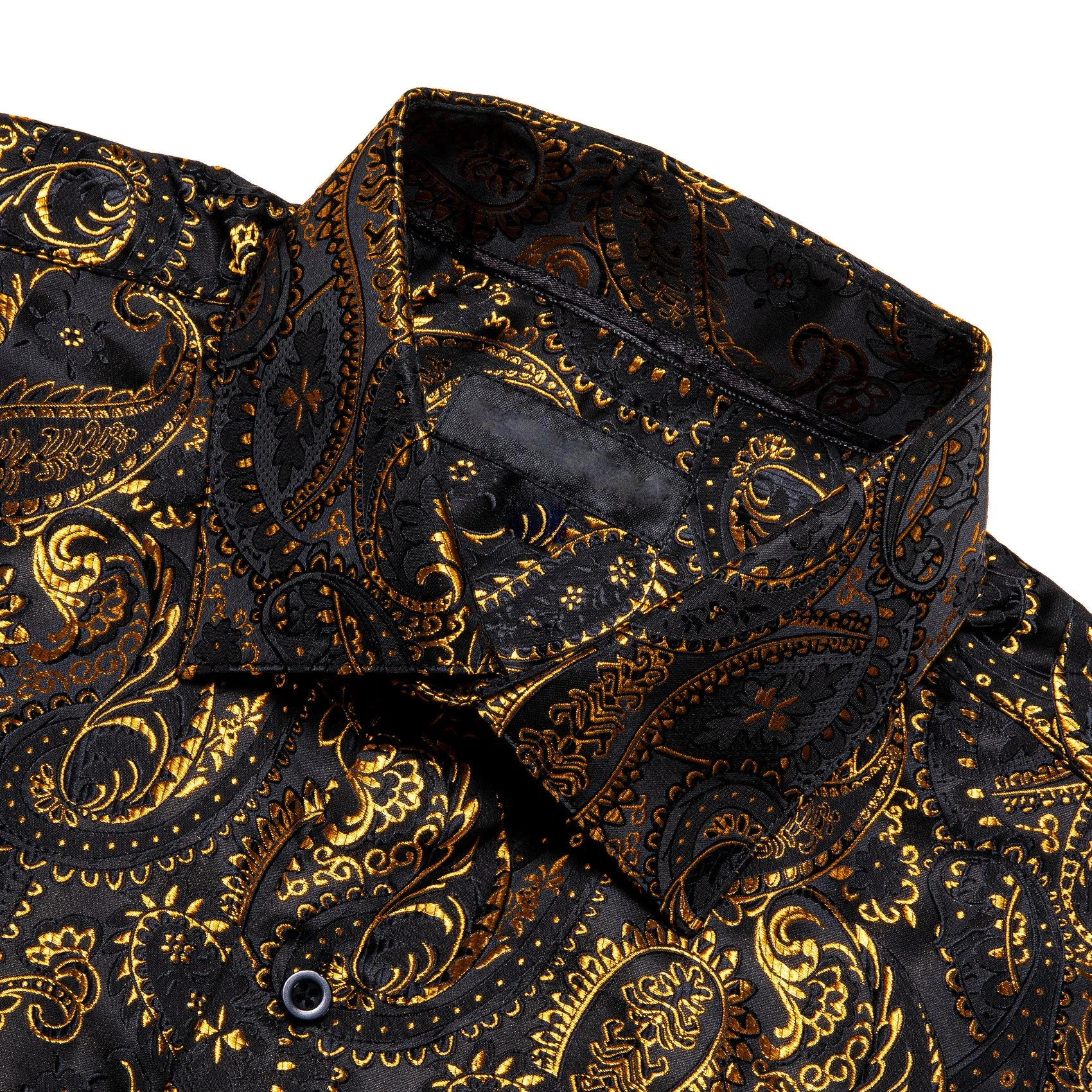 Gold Black Paisley Silk Men's Long Sleeve Shirt