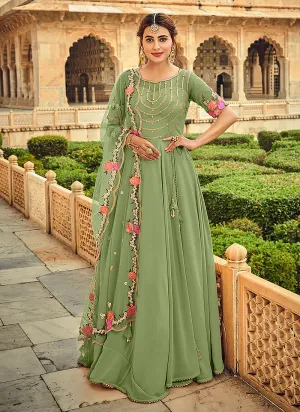 Green Floral Embroidered Indian Anarkali Suit