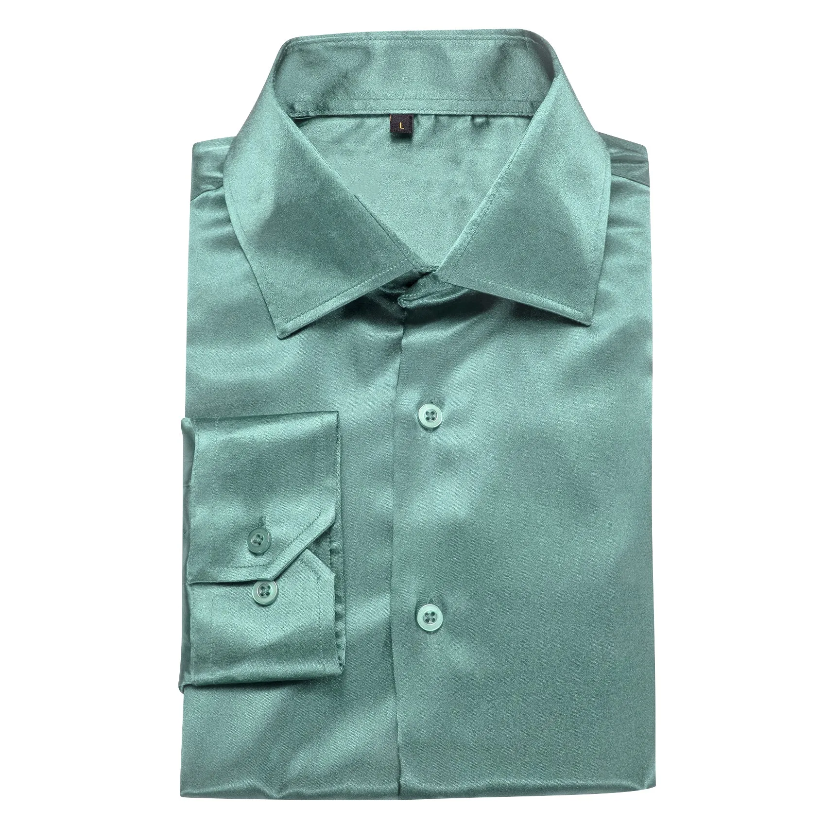 Grey Blue Solid Silk Men's Long Sleeve Shirt