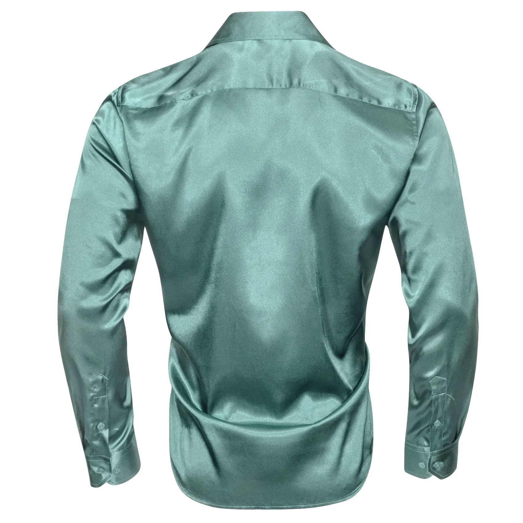 Grey Blue Solid Silk Men's Long Sleeve Shirt