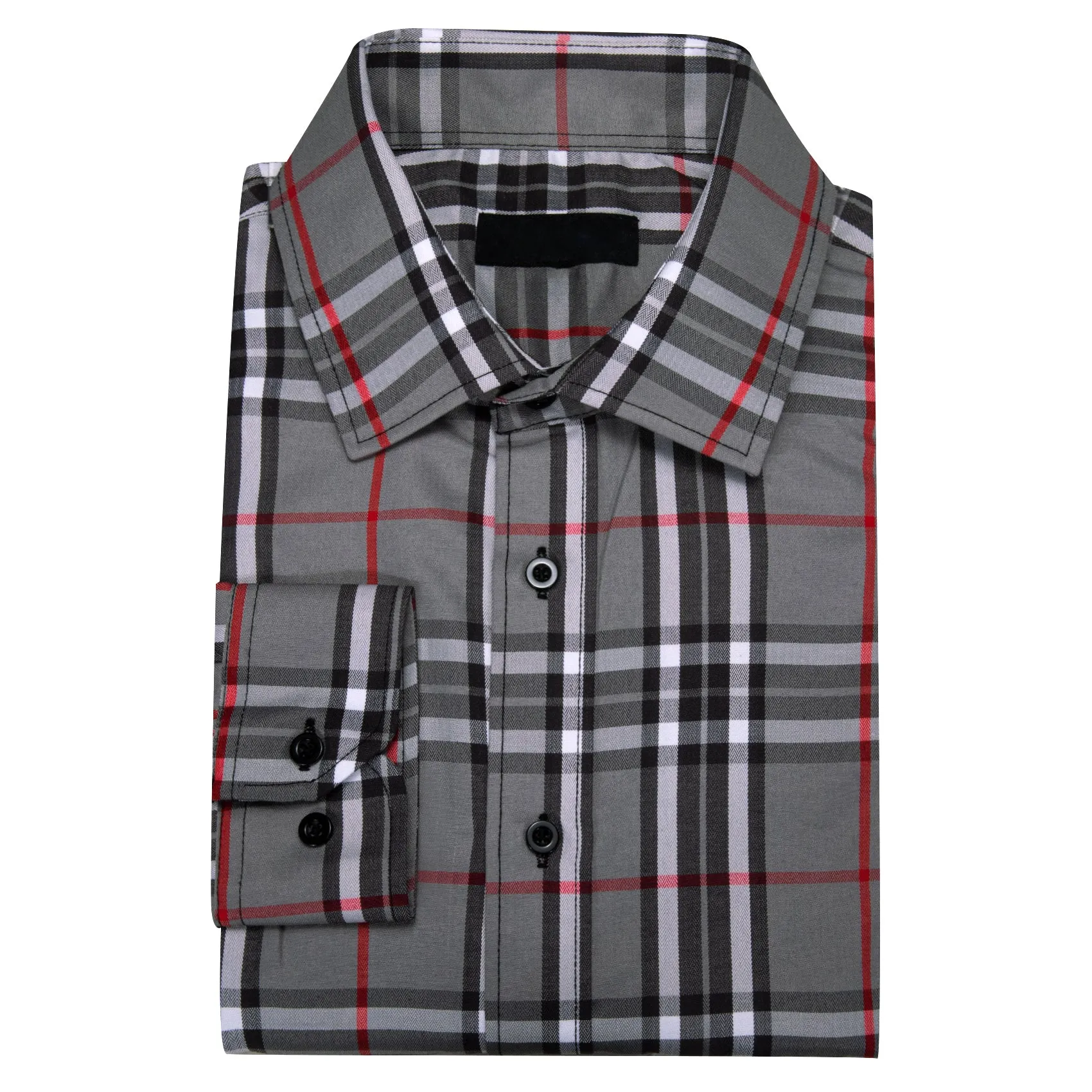 Grey White Plaid Men's Long Sleeve Work Shirt