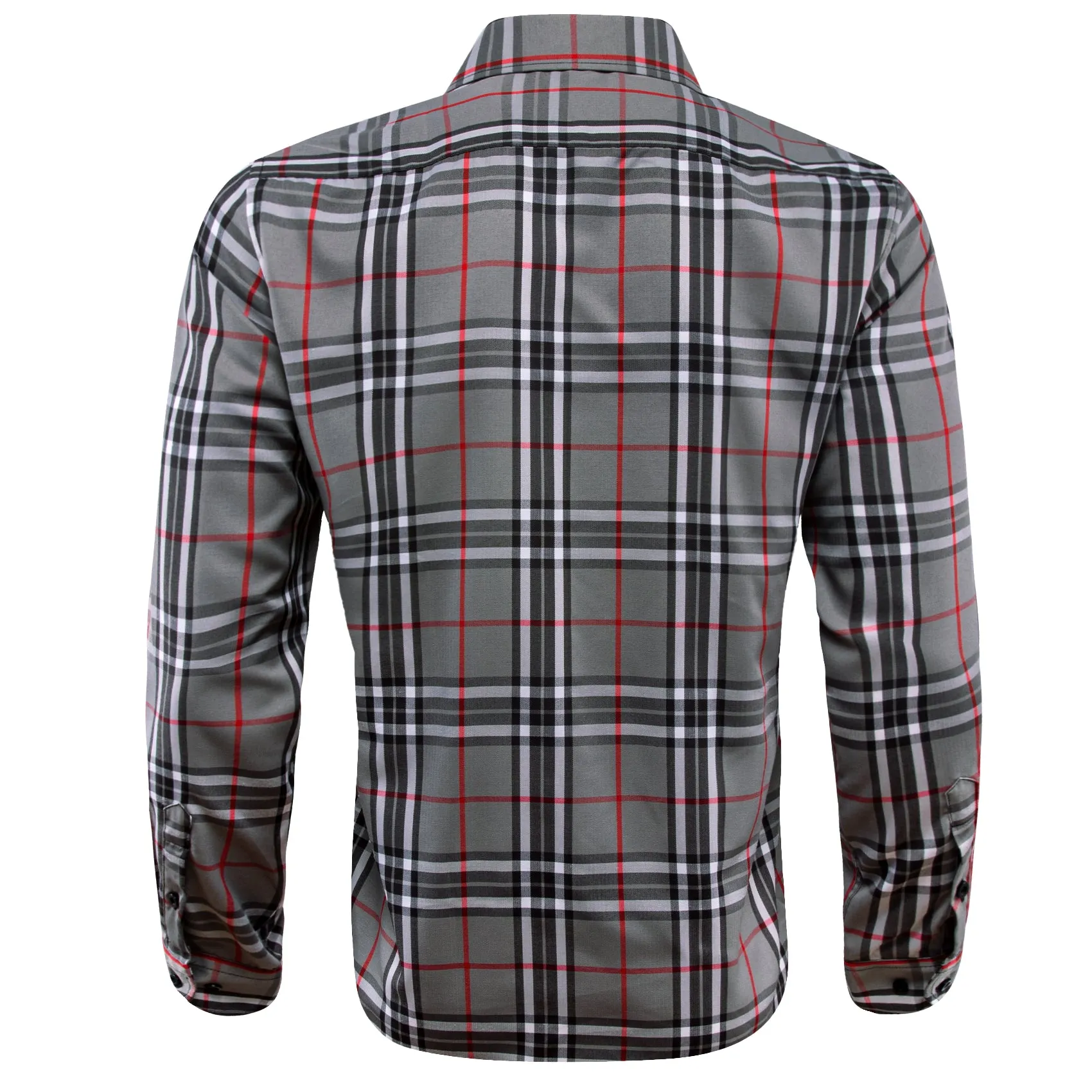 Grey White Plaid Men's Long Sleeve Work Shirt