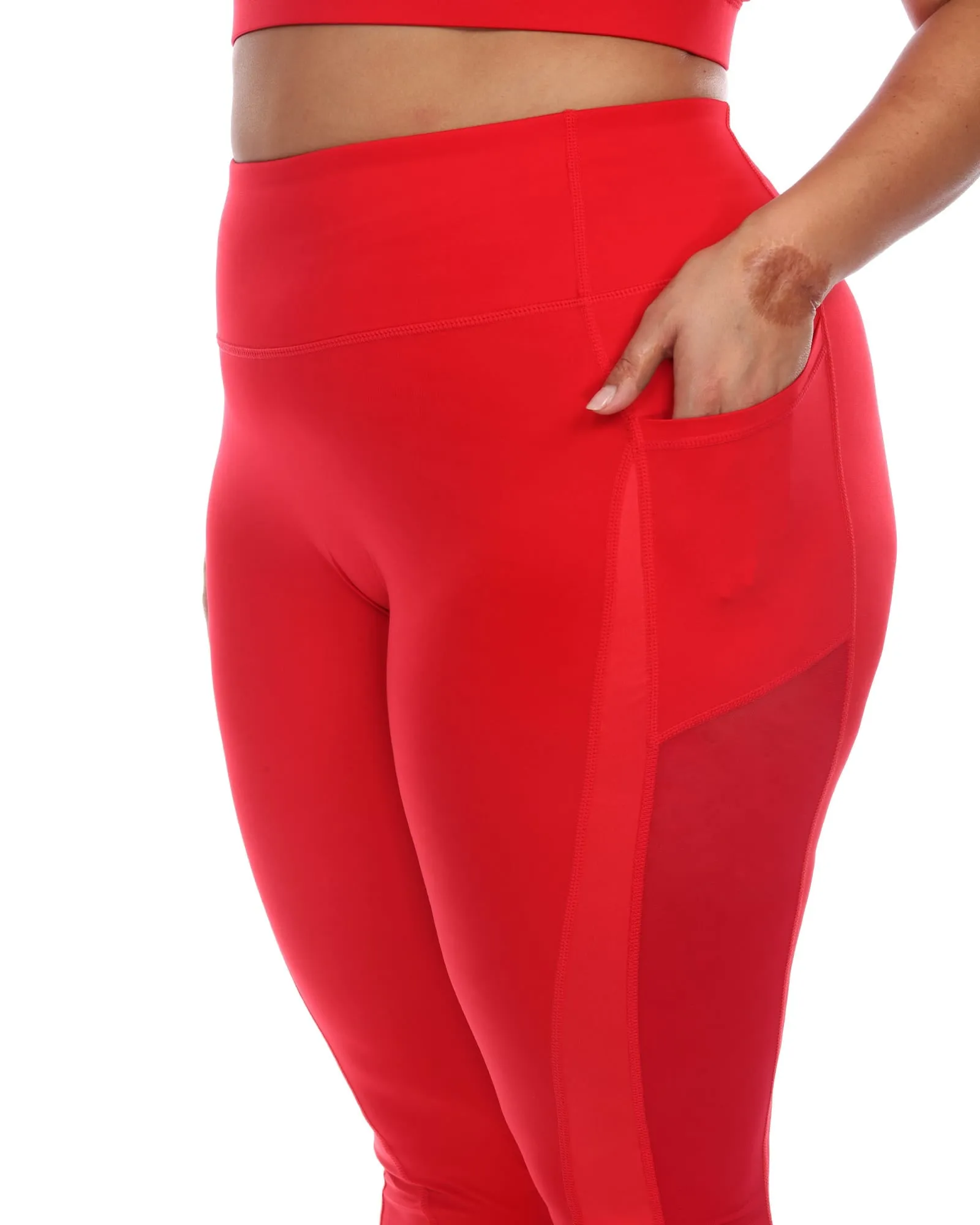 High-Waist Mesh Fitness Leggings | Red