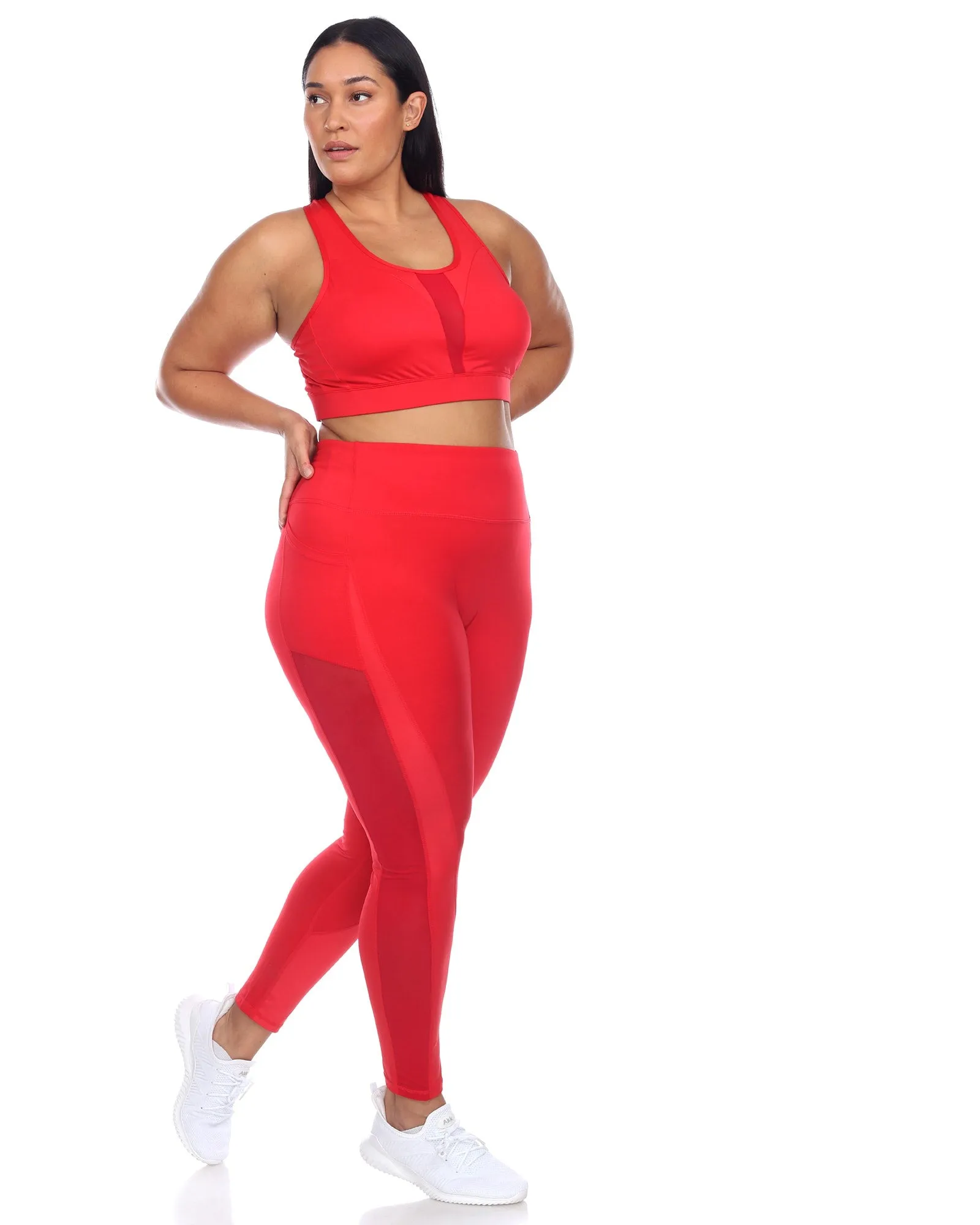 High-Waist Mesh Fitness Leggings | Red