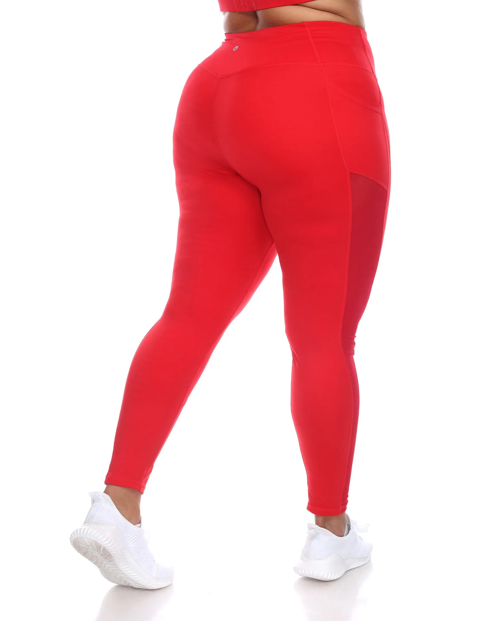 High-Waist Mesh Fitness Leggings | Red