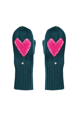 Imperfect Heart Patch Cashmere Mitten, Alpine