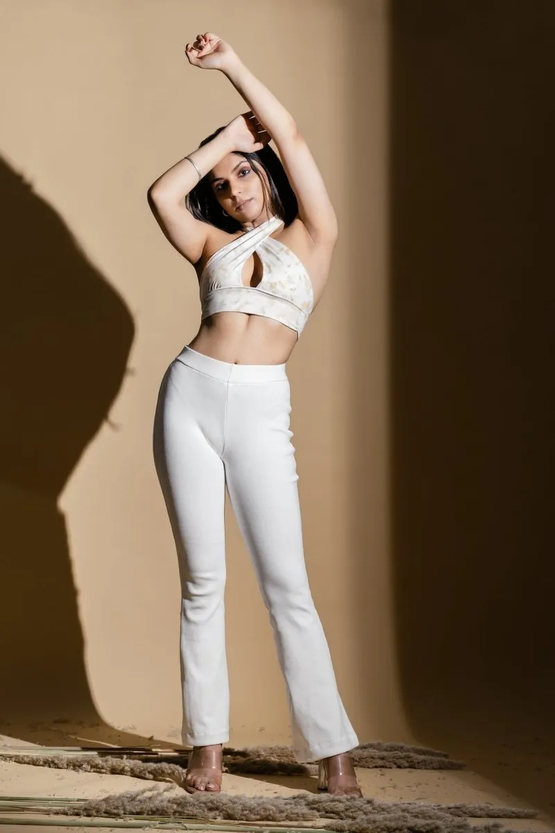 Joana Pants - Cotton Knit Flared Bottoms (White)