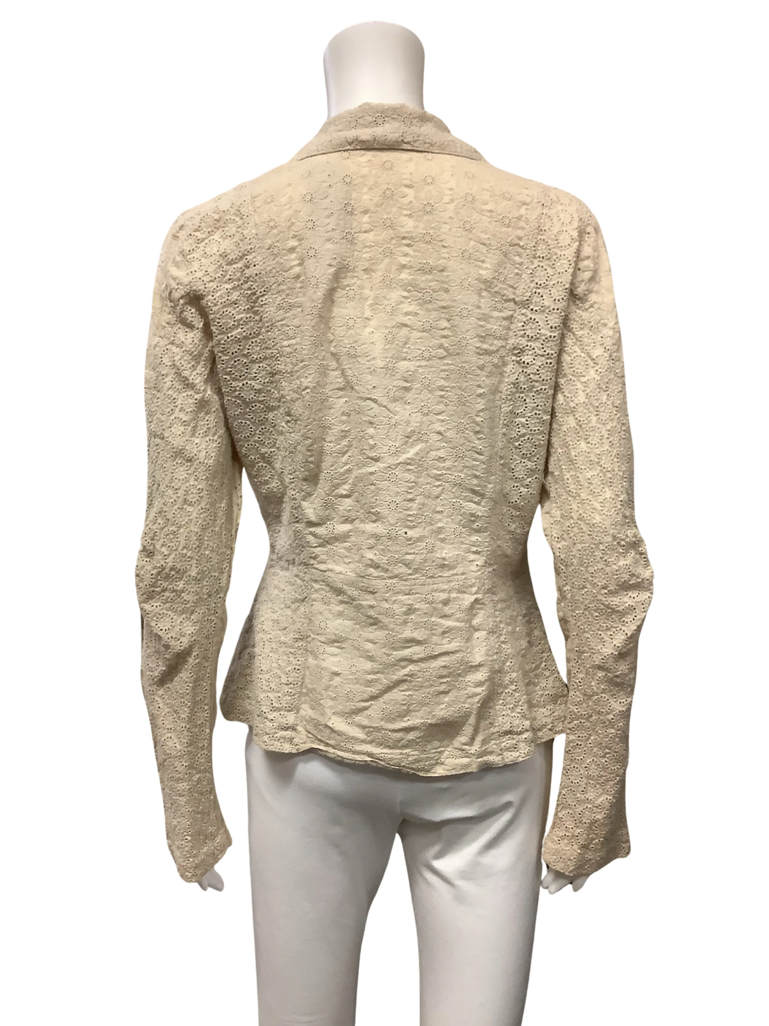 Johnny Was Jacket Ivory Eyelet Notched Lapels Size: M