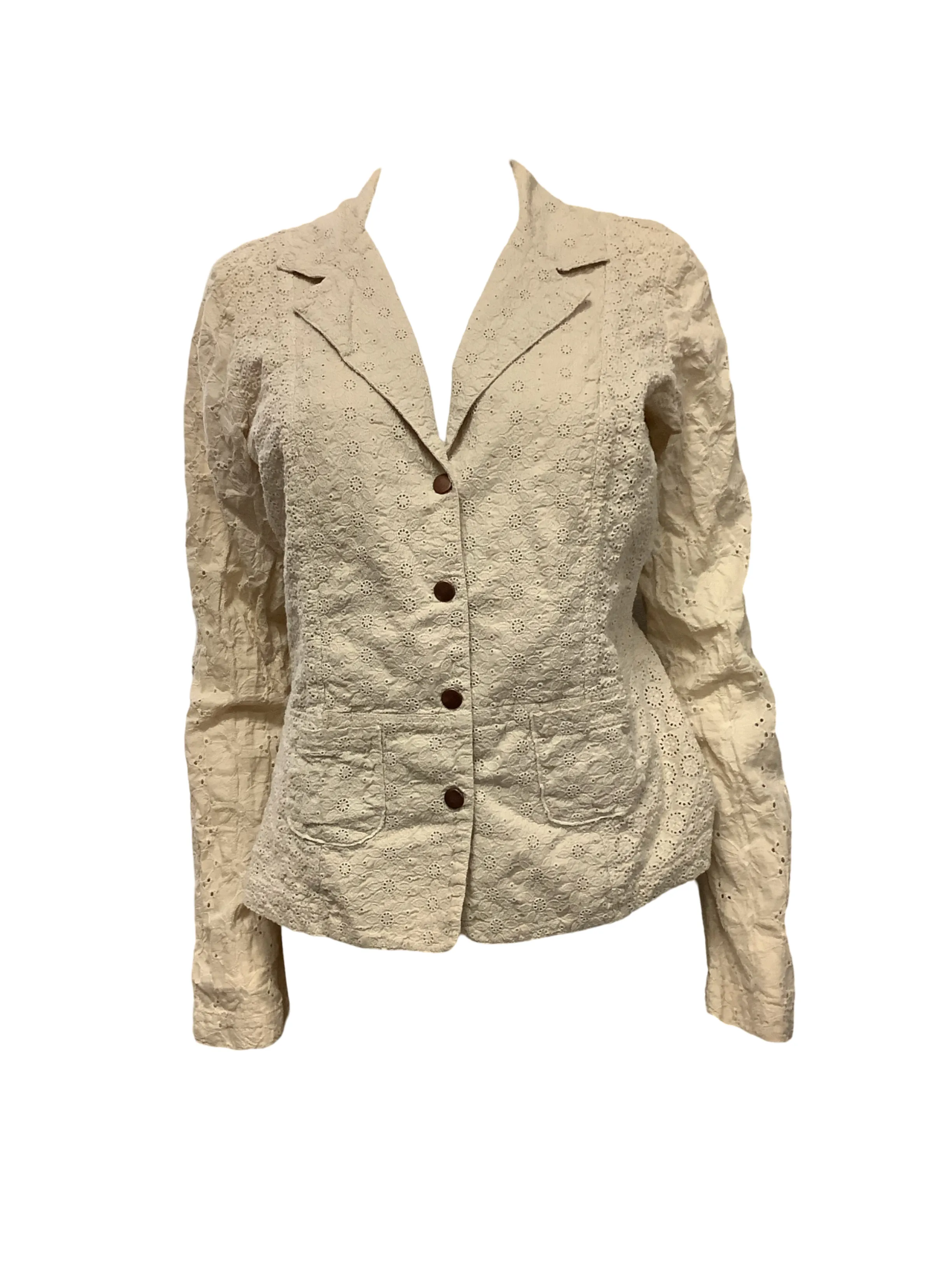 Johnny Was Jacket Ivory Eyelet Notched Lapels Size: M