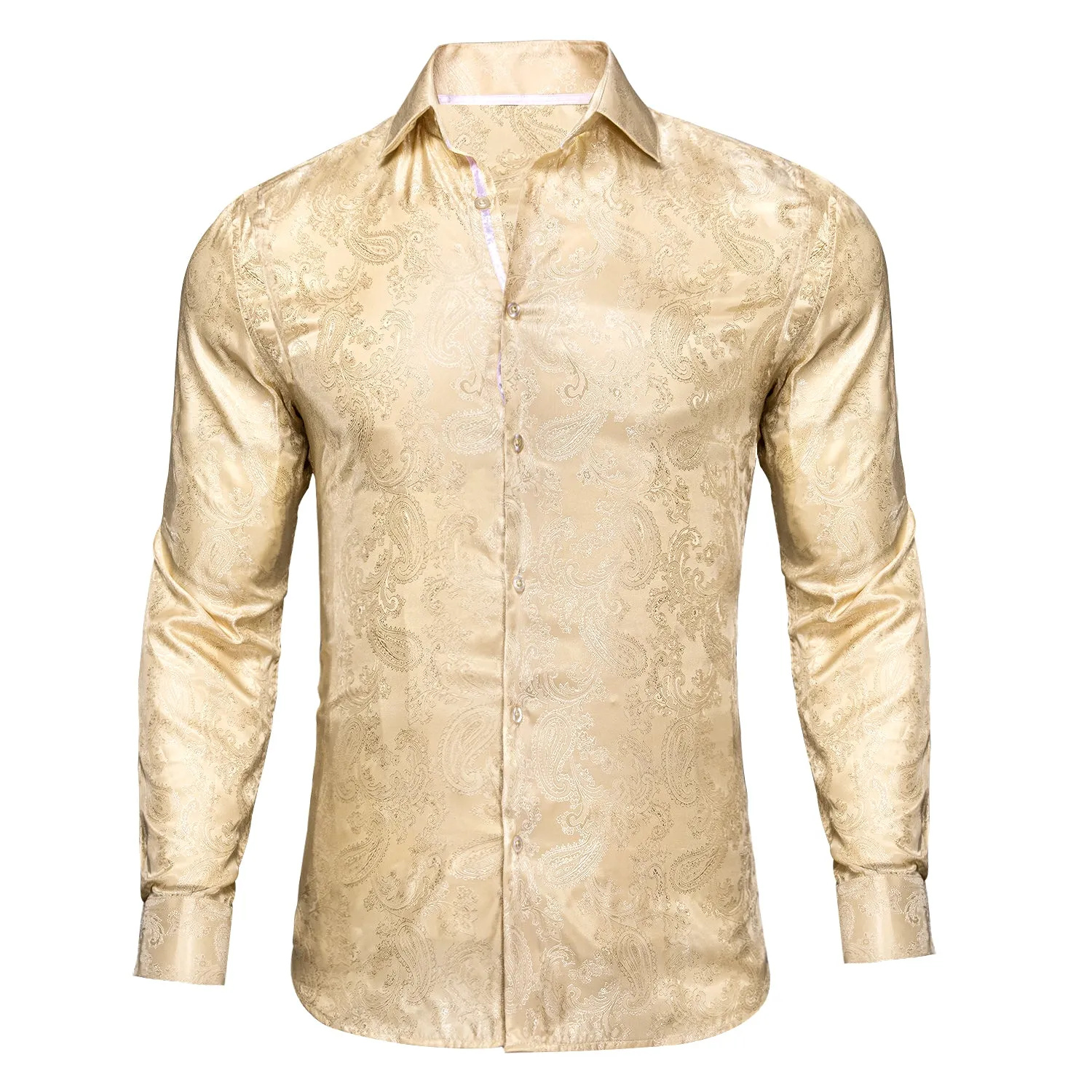 Khaki Paisley Silk Men's Long Sleeve Shirt