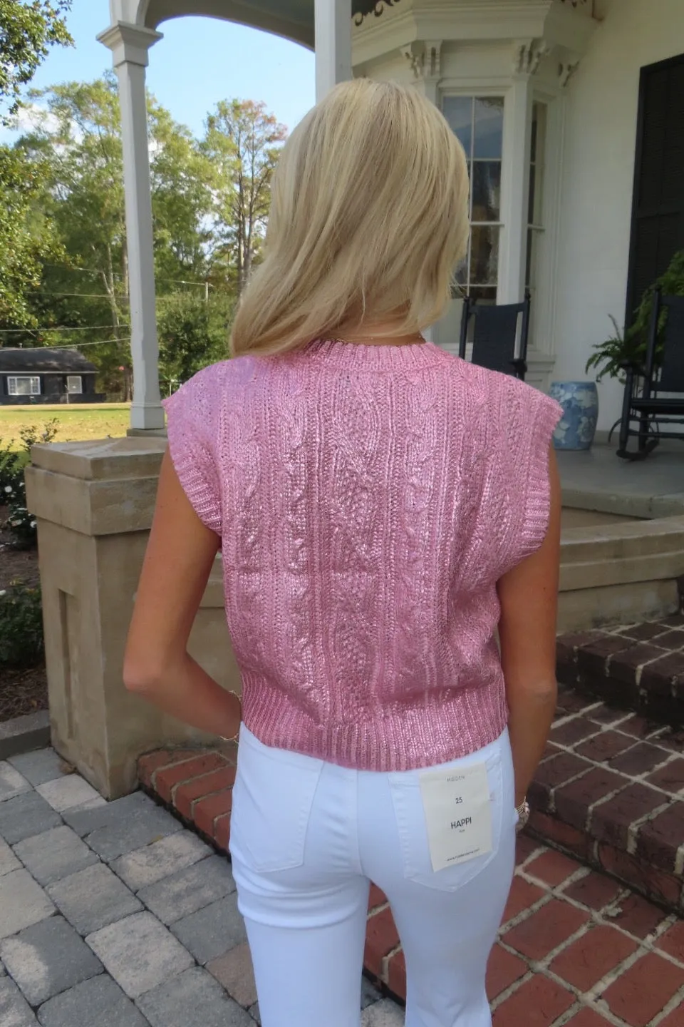 Lacie Metallic Crop Sweater Pink