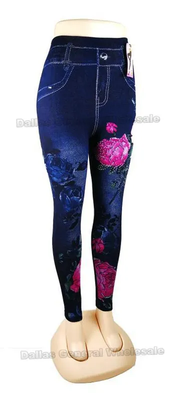 Ladies Fashion Pull On Floral Jeggings Wholesale