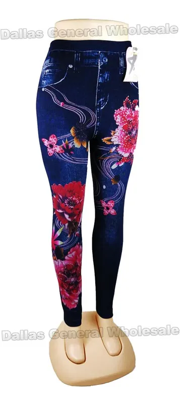 Ladies Fashion Pull On Floral Jeggings Wholesale