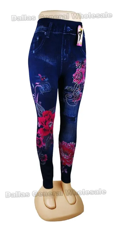 Ladies Fashion Pull On Floral Jeggings Wholesale