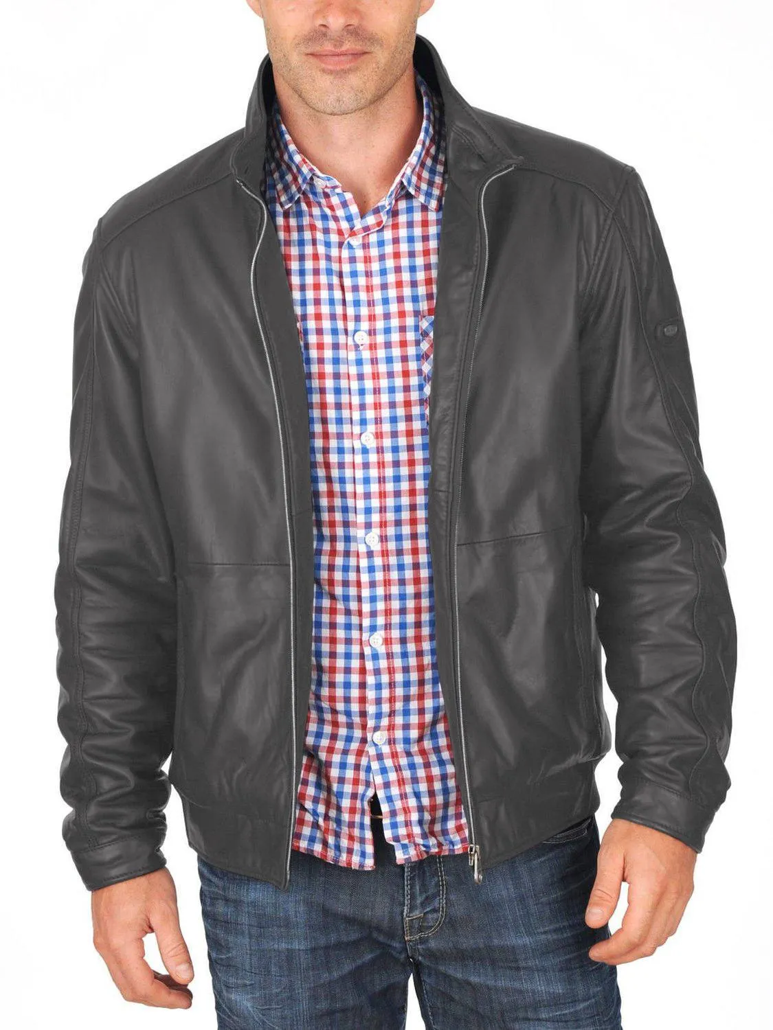 Leather Jackets Hub Mens Genuine Lambskin Leather Jacket (Black, Racer Jacket) - 1501462